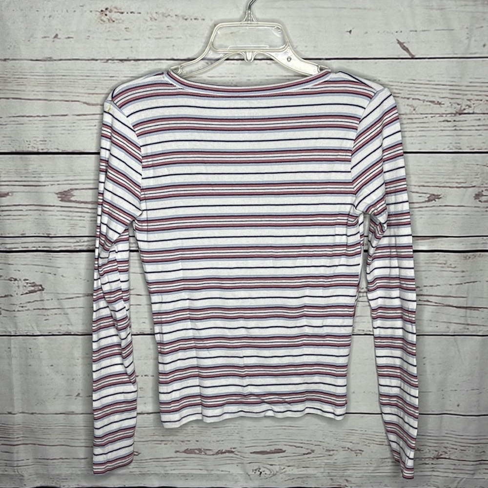 Hollister Long Sleeve Striped Ruched Front Shirt Blouse Sz Small! - Picture 6 of 6